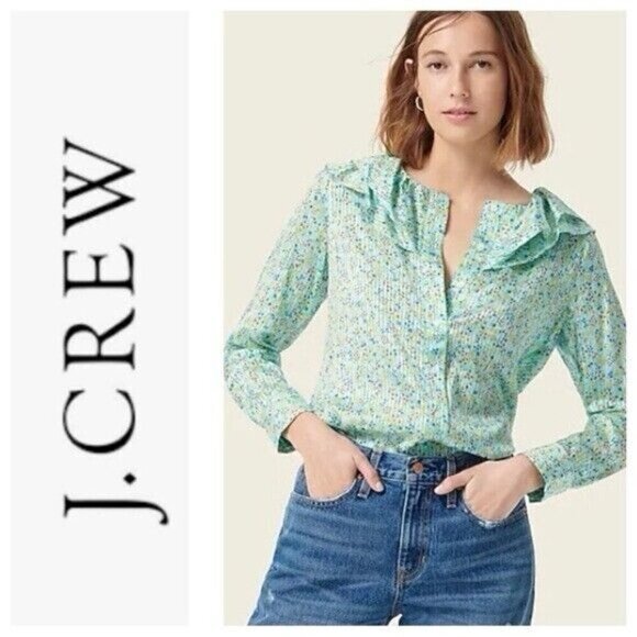 J Crew Ruffle Top Floral Field Day Print Long Sleeve Blouse Peasant Cottage - Picture 1 of 14